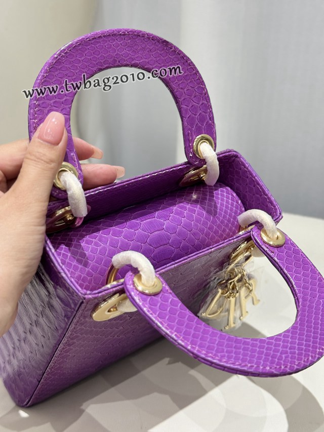 Dior专柜新款Lady女包迪奥顶级原单蟒蛇皮mini三格戴妃手提单肩包 djfk1163